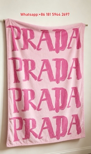 Prada Hot Pink Brushstroke Logo Print Flannel Throw Blanket IMG_2790